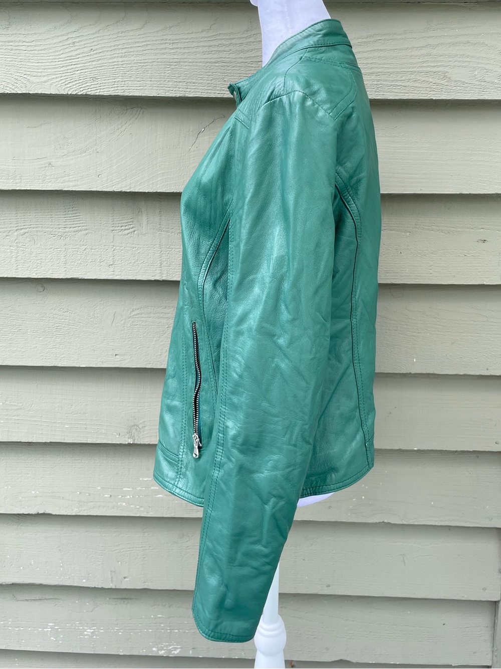 L.Y.N.N. by Carla Ferreri Women's Mint Green Leather Zip-Front Jacket size Large - Picture 5 of 10